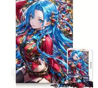 Puzzle de 1000 pièces pour Adultes représentant Une Fille d'anime aux Cheveux Bleus Découpe Laser Idéal pour se détendre et s'amuser Pendant Les Moments de Joie de Noël (38x52cm)