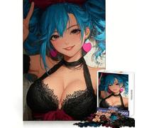 Puzzle de 1000 pièces pour Adultes représentant Une Fille d'anime aux Cheveux Bleus et en Lingerie Idéal pour développer Son Esprit analytique, se détendre et créer Un Joli Cadeau de Noël (38x52cm)