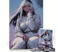 Puzzle de 1000 pièces pour Adultes représentant Une Fille d'anime aux Cheveux Noirs et Blancs Idéal pour développer Son Esprit analytique, se détendre et créer Un Joli Cadeau de Noël (38x52cm)