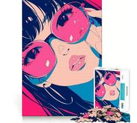 Puzzle de 1000 pièces pour Adultes représentant Une Fille d'anime avec des Lunettes de Soleil Roses Idéal pour stimuler l'esprit,se divertir et se détendre Pièces nettes et sans bavures Activitée