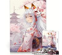 Puzzle de 1000 pièces pour Adultes représentant Une Fille d'anime avec Un Masque de Renard Un Kimono pour développer sa logique s'évader en Toute tranquillité Offrir Un Cadeau de Noël Unique grâce