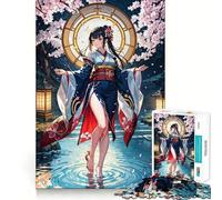 Puzzle de 1000 pièces pour Adultes représentant Une Fille d'anime en Kimono avec des Fleurs de Cerisier Jeu de mémoire et de réflexion,découpé au Laser pour Un Assemblage Parfait Cadeau Unique