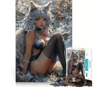 Puzzle de 1000 pièces pour Adultes représentant Une Fille renarde Blanche de Style Anime Jeu de réflexion Stimulant,découpe Nette,alignement Parfait,activité Amusante en Famille Le Soir (50x75cm)