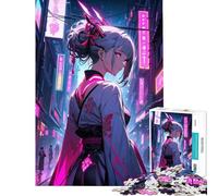Puzzle de 1000 pièces pour Adultes représentant Une Geisha Japonaise dans Un Paysage Urbain néon Un défi à relever pour se détendre Pendant Les Vacances à la Maison Jouet Anti-Stress adapté