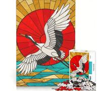 Puzzle de 1000 pièces pour Adultes représentant Une Grue en vitrail survolant l'eau Jeu Relaxant Difficile et Stimulant Cadeau d'anniversaire ou Autre Cadeau Unique 50x75cm