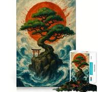 Puzzle de 1000 pièces pour Adultes,représentant Une île de bonsaïs avec Porte Torii Pièces aux découpes nettes,activité stimulante pour Le Cerveau,Moment de détente et de Divertissement