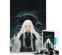 Puzzle de 1000 pièces pour Adultes représentant Une Jeune Fille aux Cheveux Blancs et la Constellation du Dauphin Jeu avec découpes nettes et alignement Parfait Activité,idéale pour Une soirée