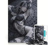 Puzzle de 1000 pièces pour Adultes représentant Une Jeune Fille d'anime tatouée sur Fond orné Jeu de réflexion Stimulant et apaisant Pièce de Collection aux Contours Nets 38x26cm