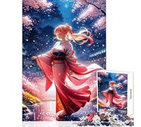 Puzzle de 1000 pièces pour Adultes représentant Une Jeune Fille en Kimono sous Un Cerisier en Fleurs la Nuit Jeu Anti-Stress Cadeau d'anniversaire et éducatif Pièces de Formes aléatoires Parfaitement