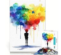 Puzzle de 1000 pièces pour Adultes représentant Une Personne à l'aquarelle avec Un Arc-en-Ciel Jeu de réflexion Découpe Nette,alignement Parfait Activité Amusante en Famille Soirée Jeux (38x26cm)