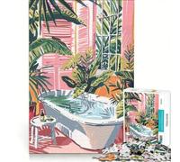 Puzzle de 1000 pièces pour Adultes représentant Une Salle de Bain Tropicale avec Baignoire et Plantes Jeu Familial activités Amusantes à la Maison Cadeau d'anniversaire 50x75cm