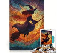 Puzzle de 1000 pièces pour Adultes représentant Une sorcière sur Son Balai inspiré des vitraux Jeu éducatif et Relaxant idéal comme Cadeau 38x26cm