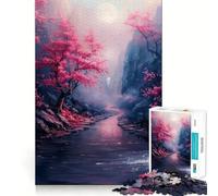 Puzzle de 1000 pièces pour Adultes Rivières de cerisiers en Fleurs Jeu de précision et d'adresse mentale Amusant et Relaxant Cadeau Artistique de Noël (38x26cm)