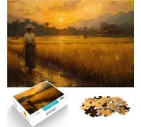 Puzzle de 1000 pièces pour Adultes Rizière au Coucher du Soleil Jouets de Jeu pour Cadeau Familial Idées Cadeaux 75x50cm