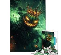 Puzzle de 1000 pièces pour Adultes Roi Citrouille avec Couronne dans Une Brume Verte Un défi à relever pour Passer Le Temps Pendant Les Vacances à la Maison Jeu Pratique à partir de 14 Ans (38x52cm)