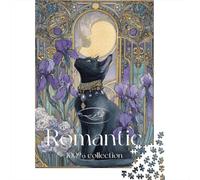Puzzle De 1000 Pièces pour Adultes Romantic Cat Art Print Puzzle pour Adultes Jeu De Réflexion Jeu De Détente pour Passer Le Temps Interaction Parent-Enfant 52x38cm/1000pcs
