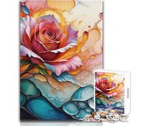 Puzzle de 1000 pièces pour adultes - Rose abstraite aux éléments artistiques fluides - Jeu amusant en famille, idéal pour les soirées jeux, l'analyse et la logique - Anti-stress - Dimensions : 38x26cm