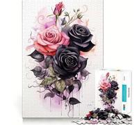 Puzzle de 1000 pièces pour Adultes Roses Noires et Un ami,découpe Fine,Jeu de Concentration,Jeu Calme,activité d'anniversaire (38x52cm)