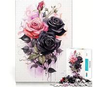 Puzzle de 1000 pièces pour Adultes Roses Noires et Un ami,Jeu de réflexion, pour se détendre,Cadeau Amusant pour Un Anniversaire (38x26cm)