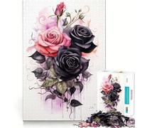 Puzzle de 1000 pièces pour Adultes Roses Noires et Un ami,Jeu de réflexion, pour se détendre ou pour Un Anniversaire (50x75cm)