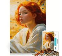 Puzzle de 1000 pièces pour Adultes Rousse sur Fond doré tourbillonnant Découpe Lisse Idéal pour stimuler la mémoire, se détendre et créer Un Lien Mental Cadeau d'anniversaire Parfait (50x75cm)