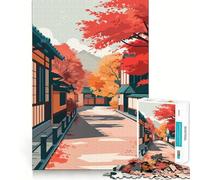 Puzzle de 1000 pièces pour Adultes Rue d'automne au Japon Jeu aux Bords Nets Stimulation Cognitive Jeu de Relaxation Cadeau Festif et Amusant (38x26cm)