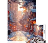 Puzzle de 1000 pièces pour Adultes Rue enneigée au Coucher du Soleil Jeu Manuel Améliore la mémoire Jouet Anti-Stress Collection d'artistes Beaux-Arts (38x52cm)