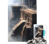 Puzzle de 1000 pièces pour Adultes Ruines d'un Temple Brumeux à flanc de Falaise Jeu éducatif Cadeau d'anniversaire Décoration Parfaite (Dimensions 38x52cm)