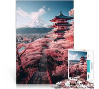 Puzzle de 1000 pièces pour Adultes Sakura et Temple du Japon Jouets de Jeu pour Cadeau Familial Bon Cadeau 50x70cm
