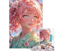 Puzzle de 1000 pièces pour Adultes Sakura Harmony︰ Fille d'anime aux Cheveux Roses Un défi à relever en Famille Jeu Familial Convient aux Personnes de 14 Ans et Plus (38x26cm)