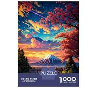 Puzzle De 1000 Pièces pour Adultes Sakura Mount Fuji Sunset Anime Puzzles pour Adultes - Jeu De Réflexion Amusant Et Humoristique, Difficile Et Stimulant 52x38cm/1000pcs