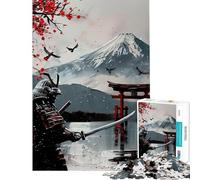 Puzzle de 1000 pièces pour Adultes Samouraï et Mont Fuji Soleil Rouge Jeu de réflexion Stimulant et Anti-Stress (50x75cm)