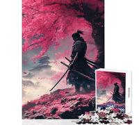 Puzzle de 1000 pièces pour Adultes Samouraï sous Les cerisiers en Fleurs Décoration intérieure Jeu de réflexion Stimulant et Difficile Dimensions 38x26cm