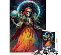 Puzzle de 1000 pièces pour Adultes Santa Muerte avec Globe et Fleurs Jeu éducatif décoration Murale Jouet Cadeau Stimulant (52x38cm)