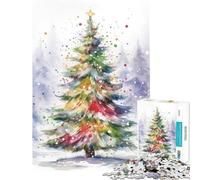 Puzzle de 1000 pièces pour Adultes Sapin de Noël Aquarelle Décoration Murale Cadeau Unique et Amusant pour Un Anniversaire ou Noël (50x75cm)
