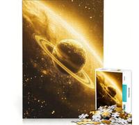 Puzzle de 1000 pièces pour Adultes Saturne doré, Jeu de Construction, améliore la mémoire, Cadeau Unique pour Un Anniversaire ou Noël 38x52cm