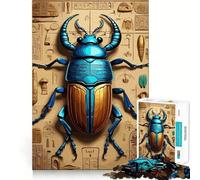 Puzzle de 1000 pièces pour Adultes Scarabée Bleu sur Papyrus Décoration soignée,Jeu cognitif et ludique,Jeu de Paix,activité d'anniversaire (50x75cm)