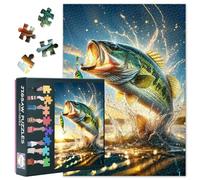 Puzzle de 1000 pièces pour adultes - Scène de pêche au saut - Journée ensoleillée avec appât et crochet - Action animal sauvage nature - Art pour sportif, salle de jeux - Décoration de 68 x 40 cm