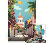 Puzzle de 1000 pièces pour Adultes Scène de Rue de Carthagène,Colombie Jeu de logique et d'assemblage précis Idéal pour des Moments de détente et de Plaisir Cadeau d'anniversaire Amusant (38x26cm)
