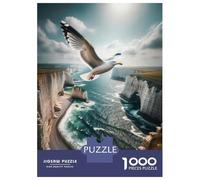 Puzzle De 1000 Pièces pour Adultes Seagull Flying Over Ocean Cliffs Puzzles pour Adultes - Améliorez Votre Mémoire - Activités Ludiques À Faire À La Maison - Idéal comme Cadeau 70x50cm/1000pcs