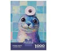 Puzzle De 1000 Pièces pour Adultes Seal with Toilet Paper Hat(2) Adolescents Puzzles Anti-Stress Jeux Difficiles Défi Activités Amusantes À La Maison 52x38cm/1000pcs