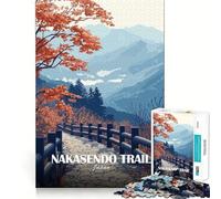 Puzzle de 1000 pièces pour Adultes Sentier Nakasendo Paysage Japonais Art de l'articulation Fine Jeu Amusant et Intelligent Défi Relaxant Cadeau d'anniversaire ou Loisir (50x75cm)