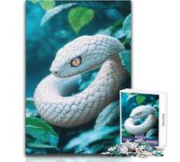 Puzzle de 1000 pièces pour Adultes - Serpent Blanc dans Le Feuillage - Jeu éducatif Familial - Idée Cadeau pour Femmes - Cadeau de Noël Secret - Dimensions : 50x75cm