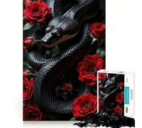 Puzzle de 1000 pièces pour Adultes,Serpent Noir et Roses Rouges,découpe Fine,Jeu de Concentration,Jeu Calme,activité d'anniversaire (50x75cm)