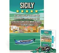 Puzzle de 1000 pièces pour Adultes Sicile Affiche de Voyage Humoristique Jeu de logique à pièces ajustées Idée Cadeau Amusante pour Un Anniversaire (38x52cm)