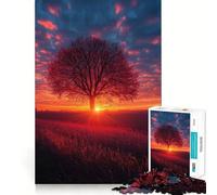 Puzzle de 1000 pièces pour Adultes Silhouette d'arbre au Coucher du Soleil Jeu de Loisirs créatifs aux Bords Fins Jeu cognitif et Relaxant Décoration Murale de Noël (38x26cm)