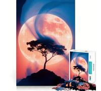 Puzzle de 1000 pièces pour Adultes Silhouette d'arbre sur Fond de Pleine Lune Décoration soignée Jeu d'exercice Mental Temps de détente et de Divertissement pour Noël (38x52cm)