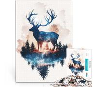 Puzzle de 1000 pièces pour Adultes Silhouette de cerf Cosmique Compétition de Vitesse Manuelle Œuvre d'art 52x38cm