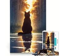 Puzzle de 1000 pièces pour Adultes,Silhouette de Chat dans la forêt,découpe sans Couture,Jeu de résolution de problèmes,Jeu Occasionnel,décor de Noël (38x26cm)