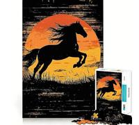 Puzzle de 1000 pièces pour Adultes Silhouette de Cheval Noir au Coucher du Soleil Découpe précise Jeu Amusant et logique,Loisirs et Divertissement Décor de scène de Noël (50x75cm)